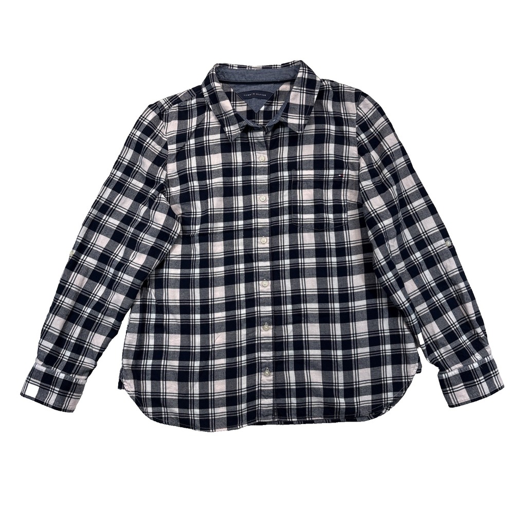 Tommy Hilfiger Women's M Plaid Flannel Shirt Long Sleeve Button Down Pocket